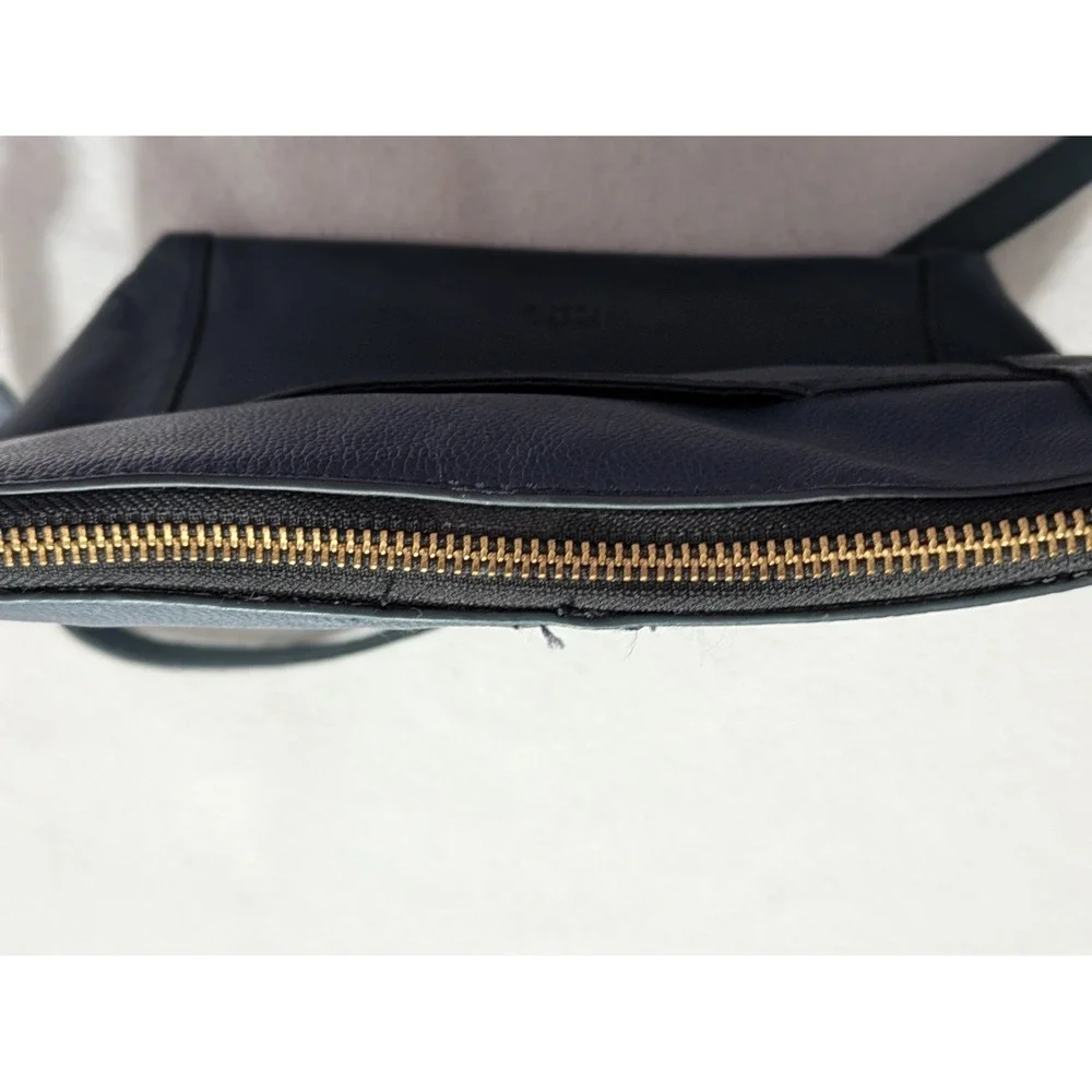 Fossil Navy Blue Leather Purse  Crossbody- Gold Toned Hardware-Square